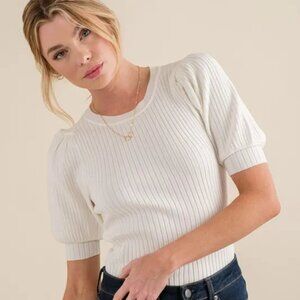 And The Why Puffed Half Sleeve Rib Basic Bodysuit